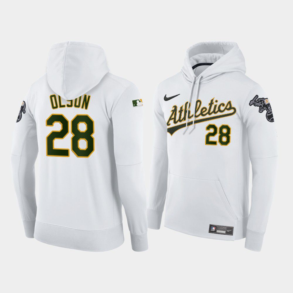 Men Oakland Athletics 28 Olson white home hoodie 2021 MLB Nike Jerseys